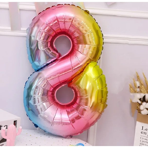 Fém fólia lufi figura, születésnapi témájú 40 cm, egyedi csomagolás, szívószállal, felfújható levegővel vagy héliummal, 8-as szám