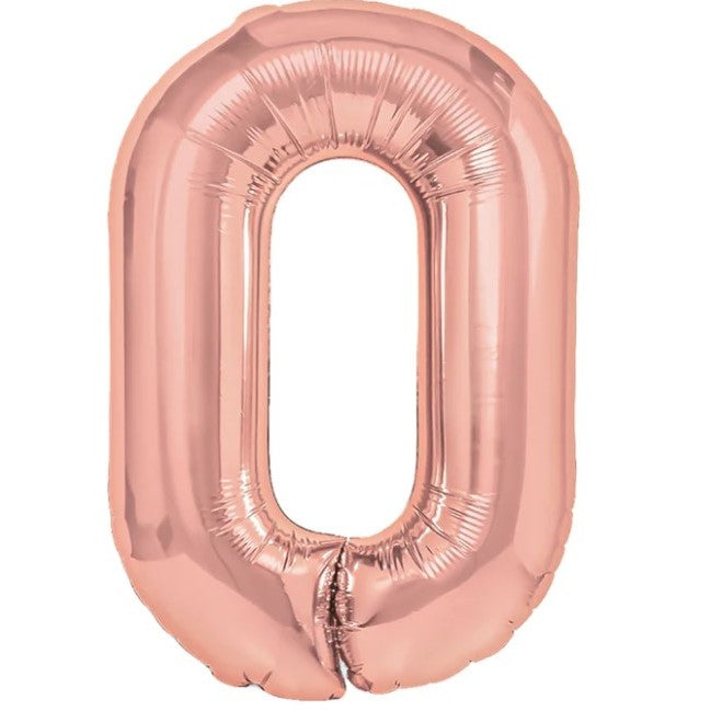 Balon din Folie Metalizata Vivimall, Figurina Cifra, Tema Aniversare 80 cm, Ambalaj Individual, Pai inclus, Umflare cu Aer sau Heliu, Rose, Cifra 0 - vivimall.ro