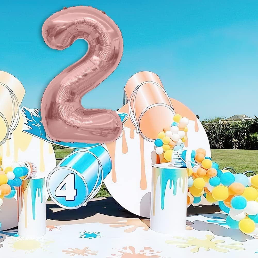 Balon din Folie Metalizata Vivimall, Figurina Cifra, Tema Aniversare 80 cm, Ambalaj Individual, Pai inclus, Umflare cu Aer sau Heliu, Rose, Cifra 2 - vivimall.ro