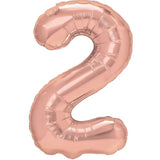 Balon din Folie Metalizata Vivimall, Figurina Cifra, Tema Aniversare 80 cm, Ambalaj Individual, Pai inclus, Umflare cu Aer sau Heliu, Rose, Cifra 2 - vivimall.ro
