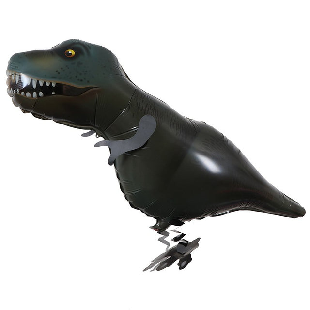 Balon din Folie Metalizata, Vivimall, Figurina Animata, Model Dinozaur, 97x48 cm, Ambalaj Individual, Pai Inclus, Umflare cu Aer sau Heliu, Negru - vivimall.ro