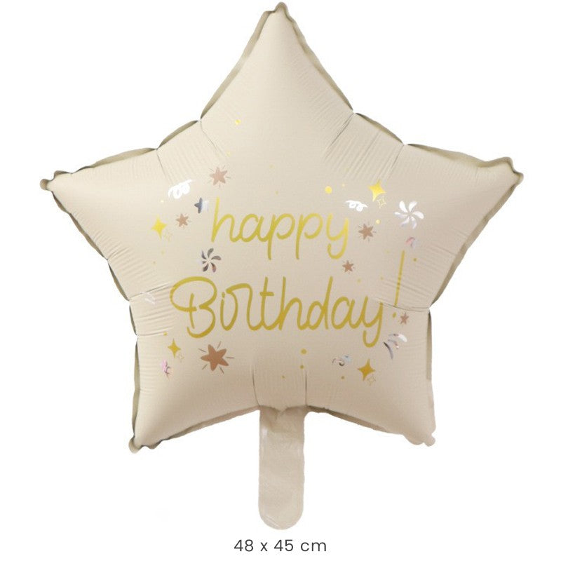 Balon din Folie Metalizata, Vivimall, Figurina Animata, Model Stea, 45 cm, Ambalaj Individual, Pai Inclus, Umflare cu Aer sau Heliu, Bej - vivimall.ro