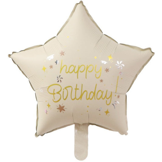 Balon din Folie Metalizata, Vivimall, Figurina Animata, Model Stea, 45 cm, Ambalaj Individual, Pai Inclus, Umflare cu Aer sau Heliu, Bej - vivimall.ro