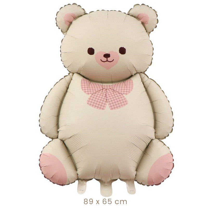 Balon din Folie Metalizata, Vivimall, Figurina Animata, Model Ursulet, 89 x 65 cm, Ambalaj Individual, Pai Inclus, Umflare cu Aer sau Heliu, Bej Sampanie - vivimall.ro