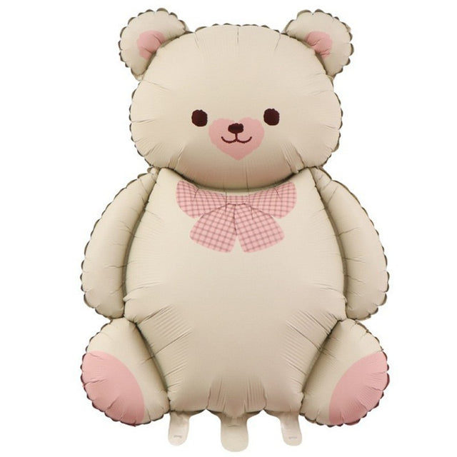 Balon din Folie Metalizata, Vivimall, Figurina Animata, Model Ursulet, 89 x 65 cm, Ambalaj Individual, Pai Inclus, Umflare cu Aer sau Heliu, Bej Sampanie - vivimall.ro