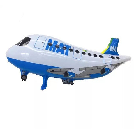 Balon din Folie Metalizata, Vivimall, Figurina Avion, Tema Aeronava, 44x82.5 cm, Ambalaj Individual, Pai Inclus, Umflare cu Aer sau Heliu, Alb - vivimall.ro