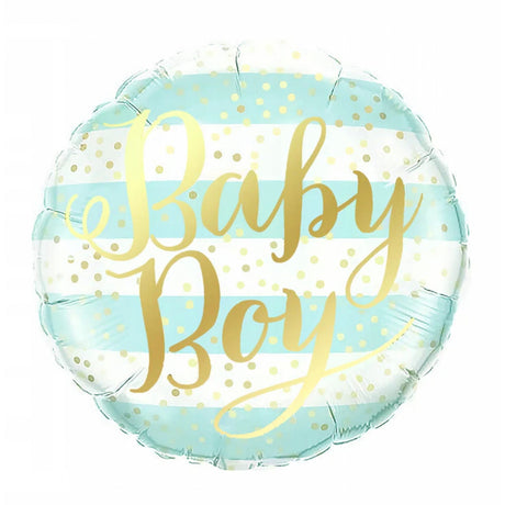 Balon din Folie Metalizata, Vivimall, Figurina Cerc, Model Baby Boy, Tematica Gender Reveal, 45 cm, Ambalaj Individual, Pai Inclus, Umflare cu Aer sau Heliu, Albastru - vivimall.ro