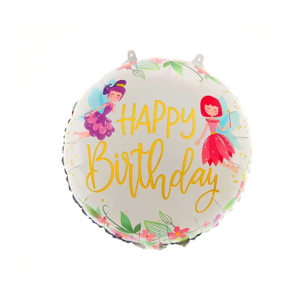 Balon din Folie Metalizata, Vivimall, Figurina Cerc, Model Happy Birthday cu Zane, Tematica Aniversare, 45 cm, Ambalaj Individual, Pai Inclus, Umflare cu Aer sau Heliu, Multicolor - vivimall.ro