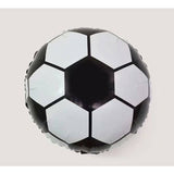 Balon din Folie Metalizata, Vivimall, Figurina Cerc, Model Minge de Fotbal, Tematica Sport, 45 cm, Ambalaj Individual, Pai Inclus, Umflare cu Aer sau Heliu, Alb-Negru - vivimall.ro