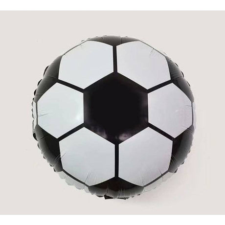 Balon din Folie Metalizata, Vivimall, Figurina Cerc, Model Minge de Fotbal, Tematica Sport, 45 cm, Ambalaj Individual, Pai Inclus, Umflare cu Aer sau Heliu, Alb-Negru - vivimall.ro