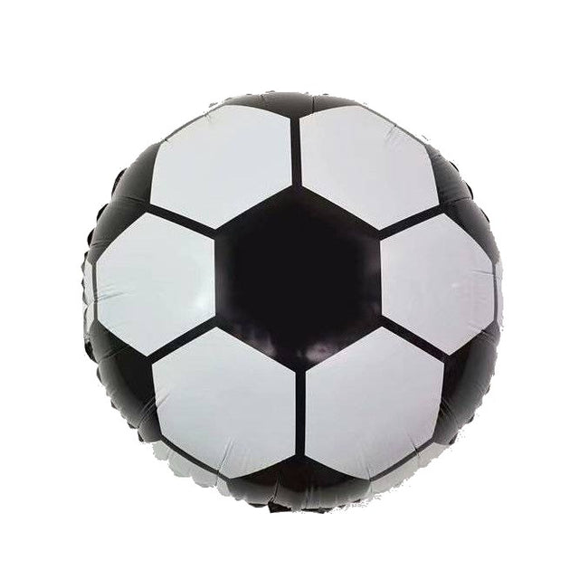 Balon din Folie Metalizata, Vivimall, Figurina Cerc, Model Minge de Fotbal, Tematica Sport, 45 cm, Ambalaj Individual, Pai Inclus, Umflare cu Aer sau Heliu, Alb-Negru - vivimall.ro