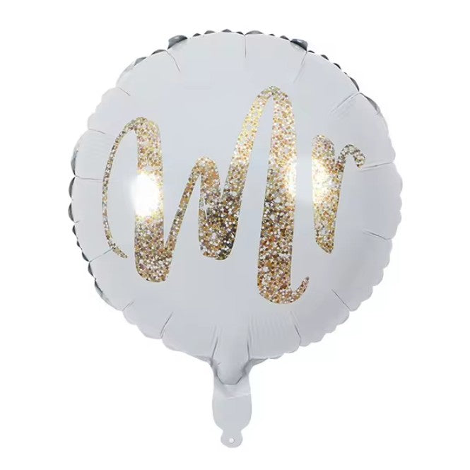 Balon din Folie Metalizata, Vivimall, Figurina Cerc, Model MR, Tematica Nunta, 45 cm, Ambalaj Individual, Pai Inclus, Umflare cu Aer sau Heliu, Alb - vivimall.ro
