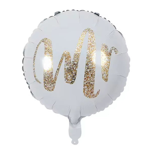 Balon din Folie Metalizata, Vivimall, Figurina Cerc, Model MR, Tematica Nunta, 45 cm, Ambalaj Individual, Pai Inclus, Umflare cu Aer sau Heliu, Alb - vivimall.ro