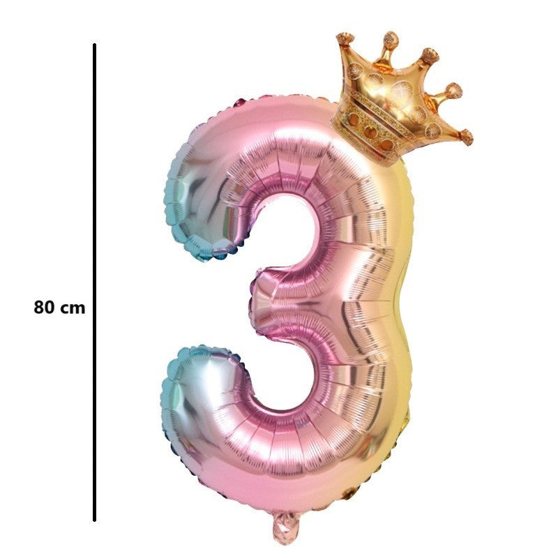 Balon Din Folie Metalizata, Figurina Cifra Gradient, Tema Aniversare 80 Cm, Ambalaj Individual, Pai Inclus, Umflare Cu Aer Sau Heliu, Coronita, Cifra 3 - vivimall.ro
