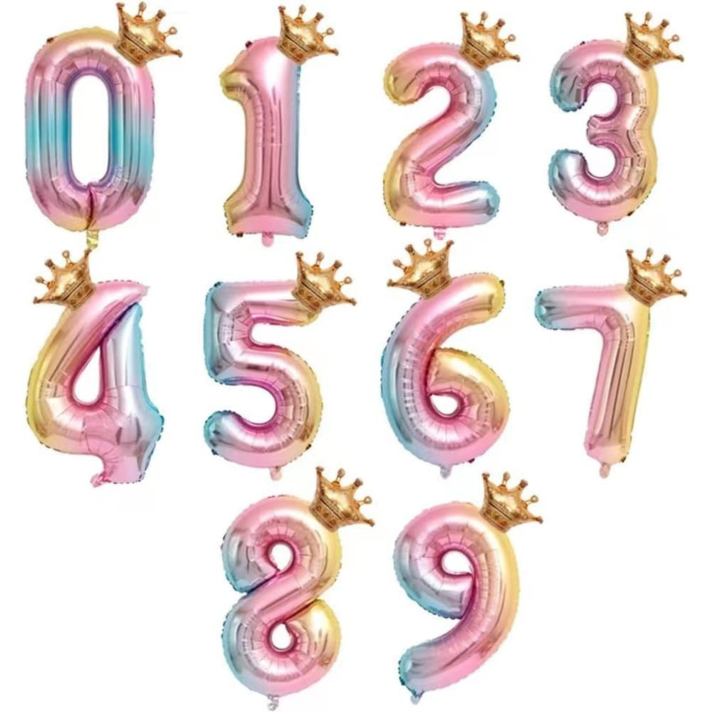 Balon Din Folie Metalizata, Figurina Cifra Gradient, Tema Aniversare 80 Cm, Ambalaj Individual, Pai Inclus, Umflare Cu Aer Sau Heliu, Coronita, Cifra 5 - vivimall.ro