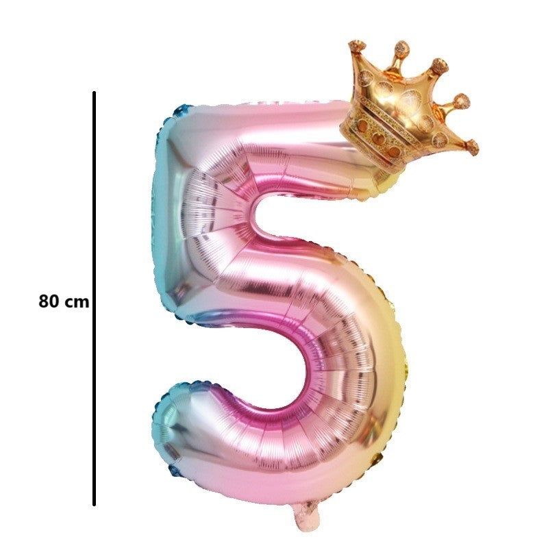 Balon Din Folie Metalizata, Figurina Cifra Gradient, Tema Aniversare 80 Cm, Ambalaj Individual, Pai Inclus, Umflare Cu Aer Sau Heliu, Coronita, Cifra 5 - vivimall.ro