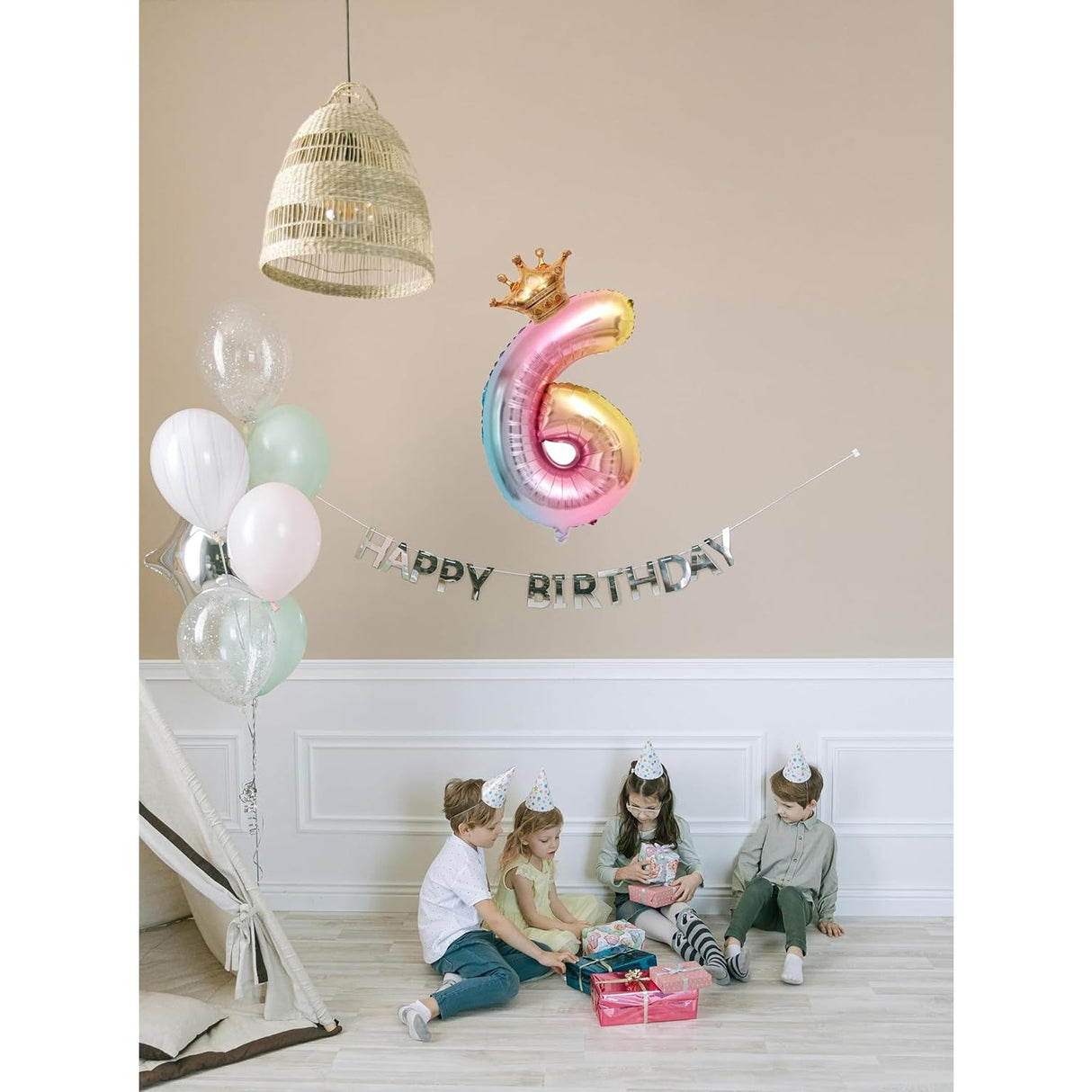 Balon Din Folie Metalizata, Figurina Cifra Gradient, Tema Aniversare 80 Cm, Ambalaj Individual, Pai Inclus, Umflare Cu Aer Sau Heliu, Coronita, Cifra 6 - vivimall.ro