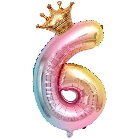 Balon Din Folie Metalizata, Figurina Cifra Gradient, Tema Aniversare 80 Cm, Ambalaj Individual, Pai Inclus, Umflare Cu Aer Sau Heliu, Coronita, Cifra 6 - vivimall.ro