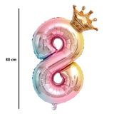 Balon din Folie Metalizata, Vivimall, Figurina Cifra Gradient, Tema Aniversare 80 cm, Ambalaj Individual, Pai inclus, Umflare cu Aer sau Heliu, Coronita, Cifra 8 - vivimall.ro