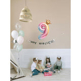 Balon din Folie Metalizata, Vivimall, Figurina Cifra Gradient, Tema Aniversare 80 cm, Ambalaj Individual, Pai inclus, Umflare cu Aer sau Heliu, Coronita, Cifra 9 - vivimall.ro