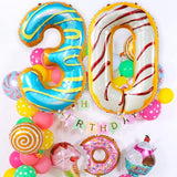 Balon din Folie Metalizata Vivimall, Figurina Cifra, Imprimeu Gogosi, Tema Aniversare 100 cm, Ambalaj Individual, Pai inclus, Umflare cu Aer sau Heliu, Multicolor, Cifra 0 - vivimall.ro