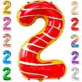 Balon din Folie Metalizata Vivimall, Figurina Cifra, Imprimeu Gogosi, Tema Aniversare 100 cm, Ambalaj Individual, Pai inclus, Umflare cu Aer sau Heliu, Multicolor, Cifra 2 - vivimall.ro