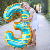 Balon din Folie Metalizata Vivimall, Figurina Cifra, Imprimeu Gogosi, Tema Aniversare 100 cm, Ambalaj Individual, Pai inclus, Umflare cu Aer sau Heliu, Multicolor, Cifra 3 - vivimall.ro