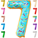 Balon din Folie Metalizata Vivimall, Figurina Cifra, Imprimeu Gogosi, Tema Aniversare 100 cm, Ambalaj Individual, Pai inclus, Umflare cu Aer sau Heliu, Multicolor, Cifra 7 - vivimall.ro