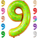 Balon din Folie Metalizata Vivimall, Figurina Cifra, Imprimeu Gogosi, Tema Aniversare 100 cm, Ambalaj Individual, Pai inclus, Umflare cu Aer sau Heliu, Multicolor, Cifra 9 - vivimall.ro