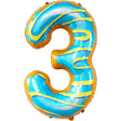 Balon din Folie Metalizata Vivimall, Figurina Cifra, Imprimeu Gogosi, Tema Aniversare 100 cm, Ambalaj Individual, Pai inclus, Umflare cu Aer sau Heliu, Multicolor, Cifra 3 - vivimall.ro