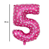 Balon din Folie Metalizata Vivimall, Figurina Cifra, Imprimeu Inimi, Tema Aniversare 80 cm, Ambalaj Individual, Pai inclus, Umflare cu Aer sau Heliu, Roz, Cifra 5 - vivimall.ro