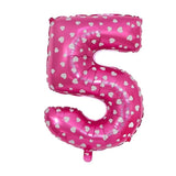Balon din Folie Metalizata Vivimall, Figurina Cifra, Imprimeu Inimi, Tema Aniversare 80 cm, Ambalaj Individual, Pai inclus, Umflare cu Aer sau Heliu, Roz, Cifra 5 - vivimall.ro