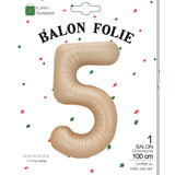 Fém fólia lufi, Számfigura, Születésnapi Motívum, 100 cm, Egyedi csomagolás, Szalma mellékelve, Fújható levegővel vagy héliummal, Krémszínű