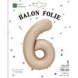 Fém fólia lufi, Számfigura, Születésnapi Motívum, 100 cm, Egyedi csomagolás, Szalma mellékelve, Fújható levegővel vagy héliummal, Krémszínű