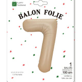 Fém fólia lufi, Számfigura, Születésnapi Motívum, 100 cm, Egyedi csomagolás, Szalma mellékelve, Fújható levegővel vagy héliummal, Krémszínű