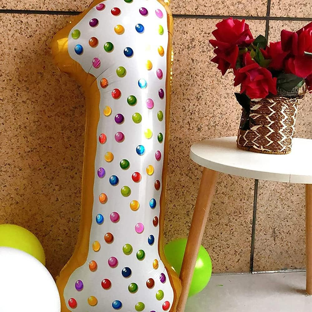 Balon din Folie Metalizata Vivimall, Figurina Cifra, Model Candy, Tema Aniversare 100 cm, Ambalaj Individual, Pai inclus, Umflare cu Aer sau Heliu, Multicolor, Cifra 1 - vivimall.ro