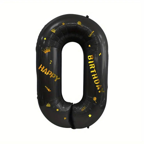 Balon din Folie Metalizata Vivimall, Figurina Cifra, Scris Happy Birthday, Tema Aniversare 100 cm, Ambalaj Individual, Pai inclus, Umflare cu Aer sau Heliu, Negru, Cifra 0 - vivimall.ro