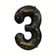 Balon din Folie Metalizata Vivimall, Figurina Cifra, Scris Happy Birthday, Tema Aniversare 100 cm, Ambalaj Individual, Pai inclus, Umflare cu Aer sau Heliu, Negru, Cifra 3 - vivimall.ro