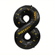 Balon din Folie Metalizata Vivimall, Figurina Cifra, Scris Happy Birthday, Tema Aniversare 100 cm, Ambalaj Individual, Pai inclus, Umflare cu Aer sau Heliu, Negru, Cifra 8 - vivimall.ro