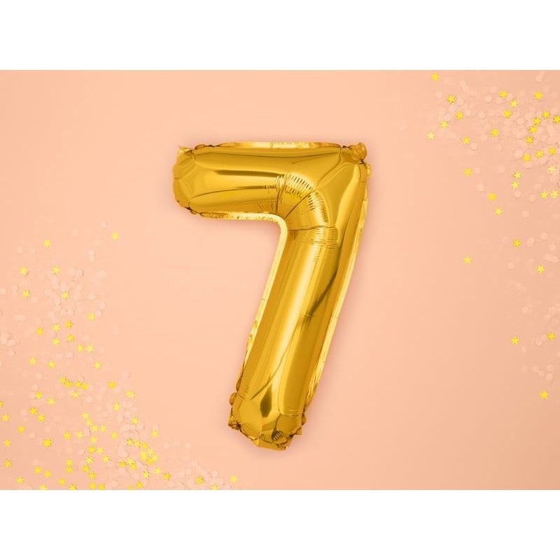 Balon Din Folie Metalizata, Figurina Cifra, Tema Aniversare 100 Cm, Ambalaj Individual, Pai Inclus, Umflare Cu Aer Sau Heliu, Cifra 7 - vivimall.ro