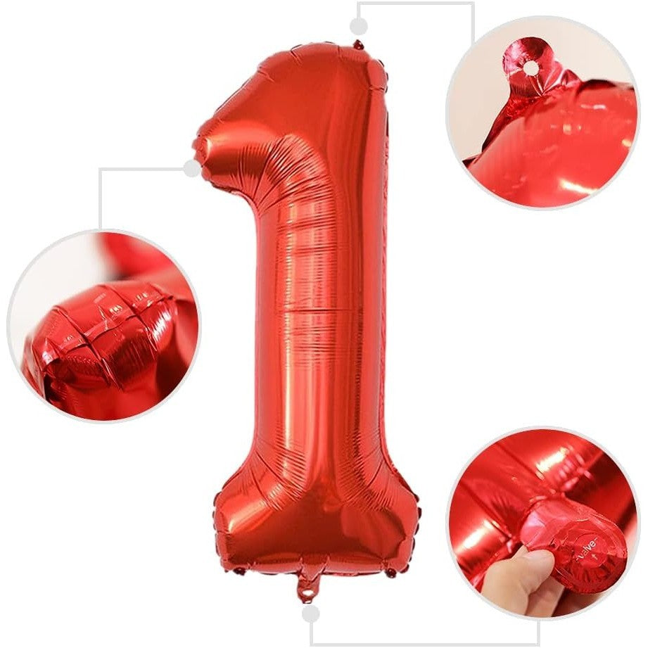 Balon din Folie Metalizata Vivimall, Figurina Cifra, Tema Aniversare 100 cm, Ambalaj Individual, Pai inclus, Umflare cu Aer sau Heliu, Rosu, Cifra 1 - vivimall.ro