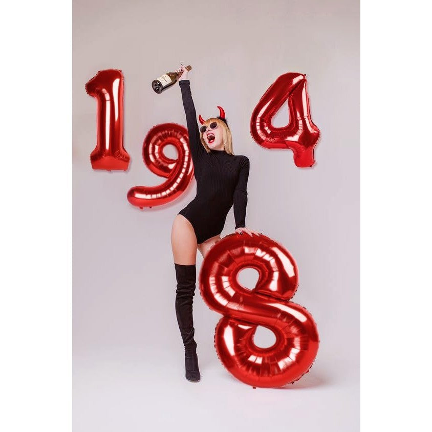 Balon din Folie Metalizata Vivimall, Figurina Cifra, Tema Aniversare 100 cm, Ambalaj Individual, Pai inclus, Umflare cu Aer sau Heliu, Rosu, Cifra 1 - vivimall.ro