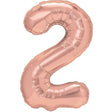Balon folie metalizată cifra 2, culori coral și rose, 100 cm, vedere frontală