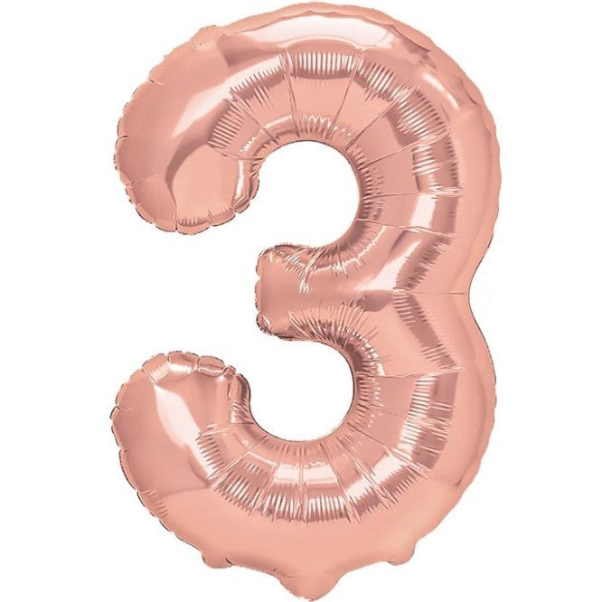 Balon din Folie Metalizata Vivimall, Figurina Cifra, Tema Aniversare 100 cm, Ambalaj Individual, Pai inclus, Umflare cu Aer sau Heliu, Coral, Rose Gold, Cifra 3 - vivimall.ro