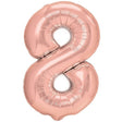 Balon folie metalizată cifra 8 rose gold și coral, 100 cm, vedere frontală completă