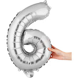 Fém fólia lufi figura, születésnapi témájú 40 cm, egyedi csomagolás, szívószállal, felfújható levegővel vagy héliummal, 6-os szám