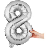 Fém fólia lufi figura, születésnapi témájú 40 cm, egyedi csomagolás, szívószállal, felfújható levegővel vagy héliummal, 8-as szám