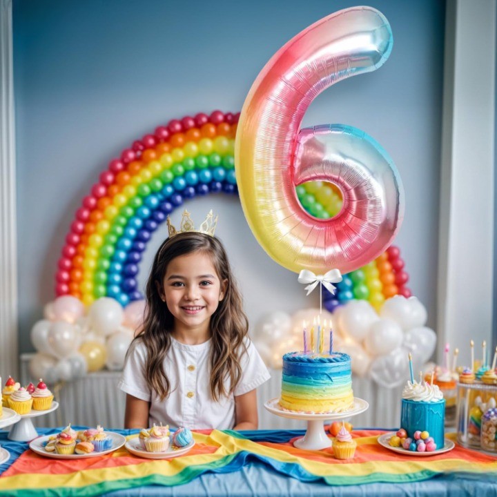 Fém fólia lufi figura, születésnapi témájú 40 cm, egyedi csomagolás, szívószállal, felfújható levegővel vagy héliummal, 6-os szám
