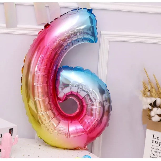 Fém fólia lufi figura, születésnapi témájú 40 cm, egyedi csomagolás, szívószállal, felfújható levegővel vagy héliummal, 6-os szám