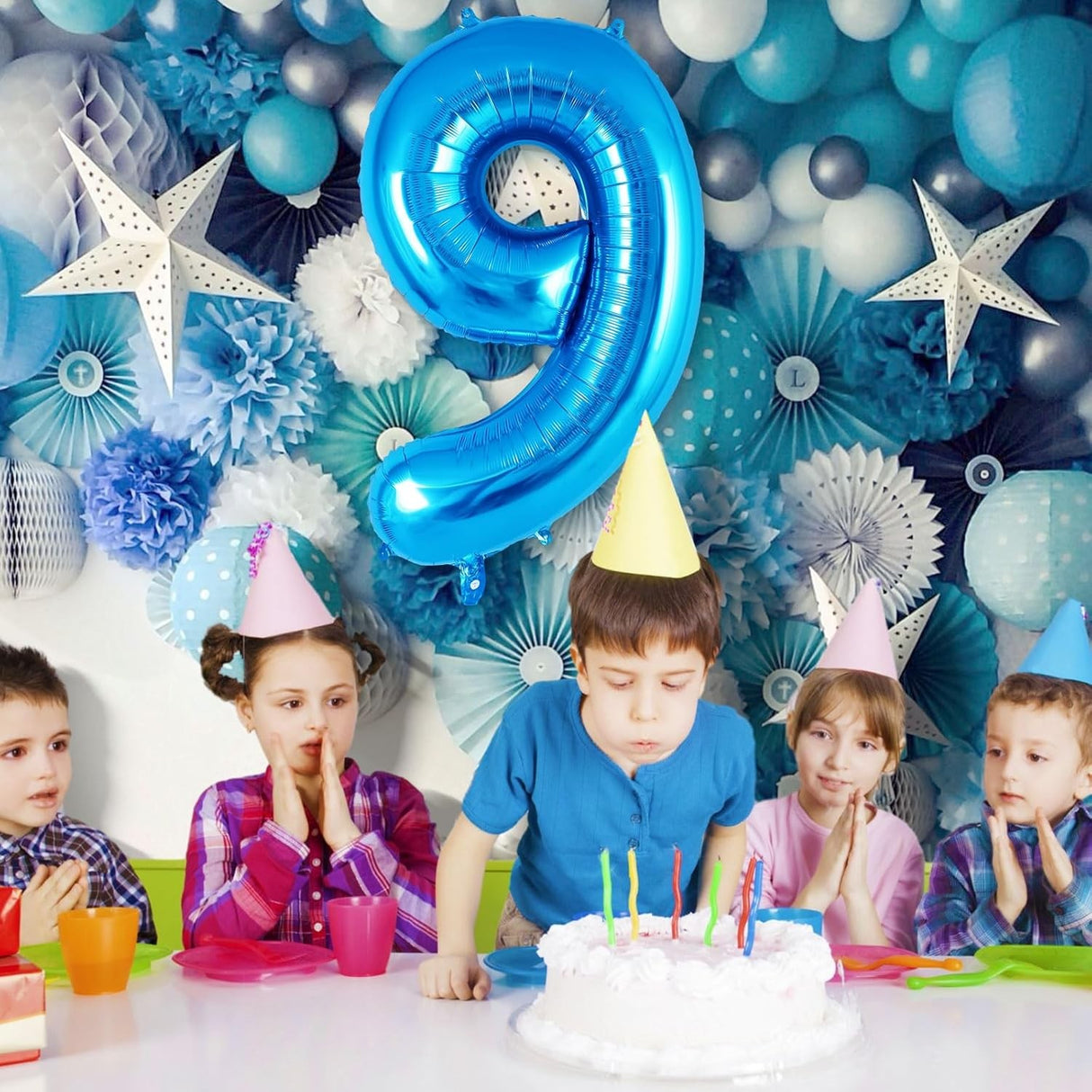 Fém fólia lufi figura, születésnapi témájú 40 cm, egyedi csomagolás, szívószállal, felfújható levegővel vagy héliummal, 9-es szám